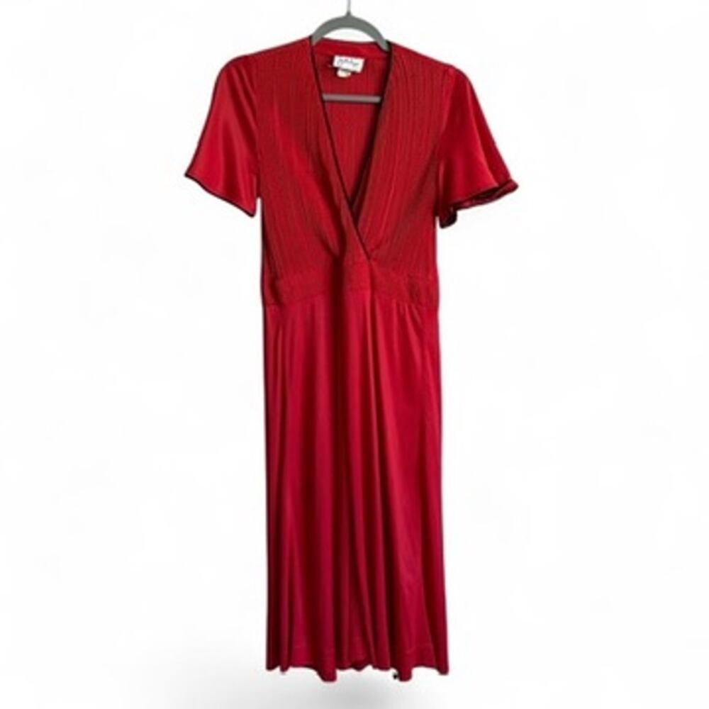 Jonathan Logan Vintage red and black polka dot pleated a-line dress M/L